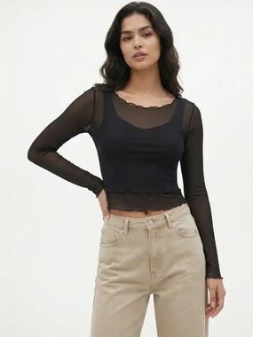 Full Tilt Black Sheer Layered Crop Top